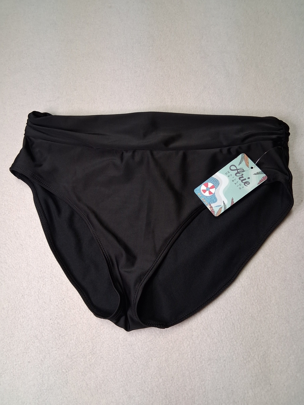 aerie Black High-Rise Bikini Bottom with Fold-Over Waistband